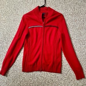 Red Tommy Hilfiger Zip Up Sweater, M